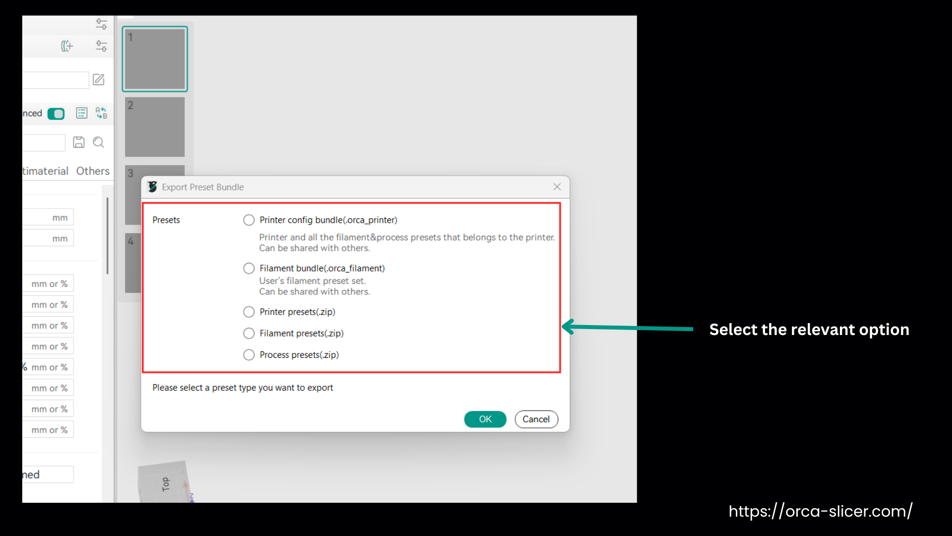 Select the relevant export option