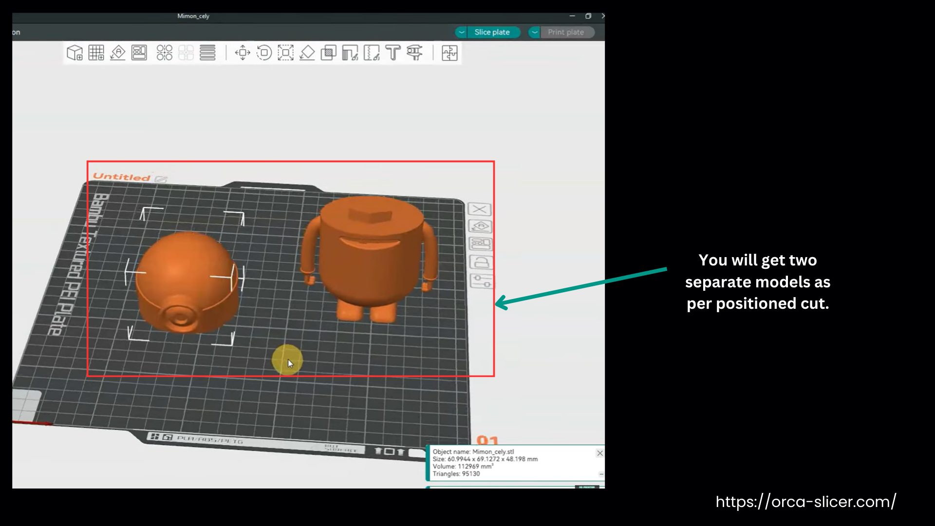 Two separate models as per positioned cut